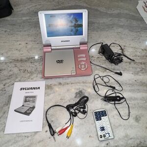 Sylvania Portable DVD Player Pink 7" Cords Travel Screen SDVD7014 2009